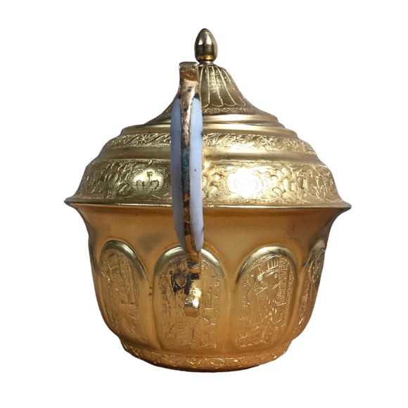 2 Piece Set Turkish Samovar Gold Plated Tea Coffee Ornate Engraving Tray and Pot - Picture 8 of 16